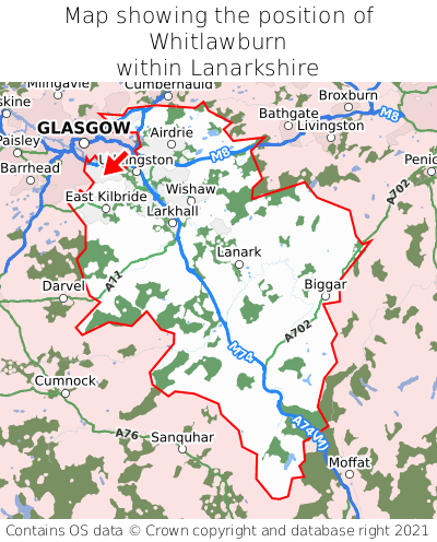 Map showing location of Whitlawburn within Lanarkshire