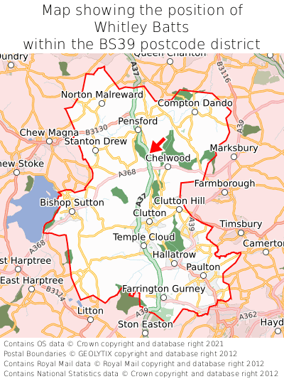 Map showing location of Whitley Batts within BS39