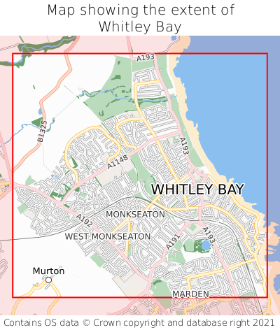 Map showing extent of Whitley Bay as bounding box