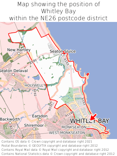 Map showing location of Whitley Bay within NE26