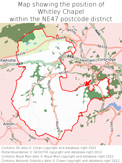 Map showing location of Whitley Chapel within NE47