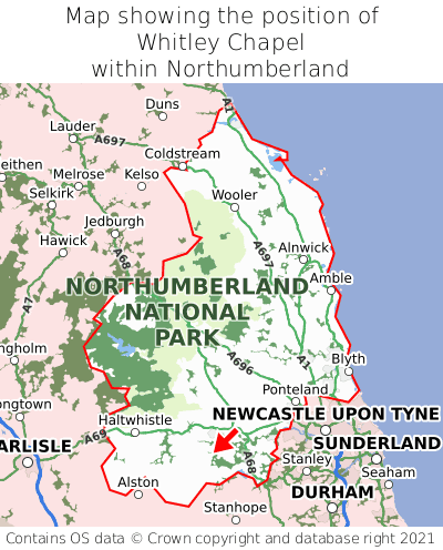 Map showing location of Whitley Chapel within Northumberland