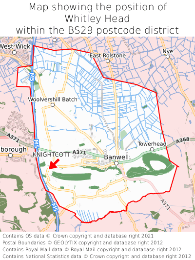 Map showing location of Whitley Head within BS29
