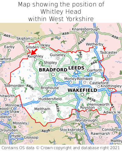 Map showing location of Whitley Head within West Yorkshire