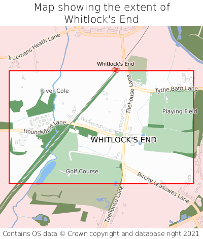 Map showing extent of Whitlock's End as bounding box