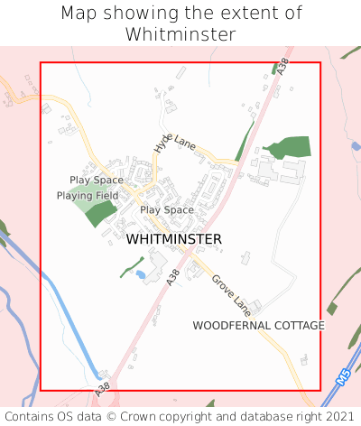 Map showing extent of Whitminster as bounding box