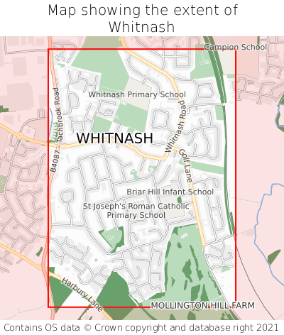 Map showing extent of Whitnash as bounding box