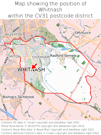 Map showing location of Whitnash within CV31