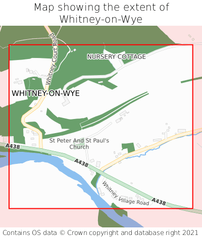 Map showing extent of Whitney-on-Wye as bounding box
