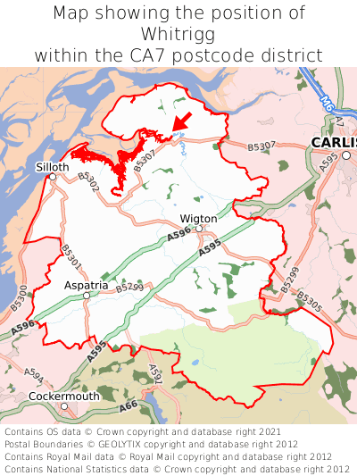 Map showing location of Whitrigg within CA7