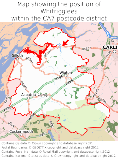 Map showing location of Whitrigglees within CA7