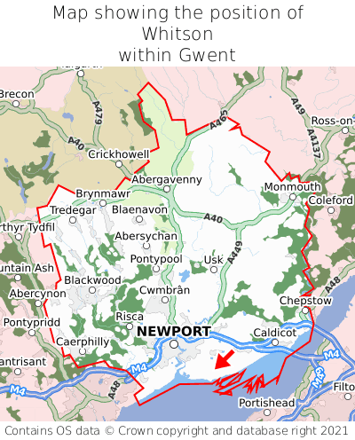 Map showing location of Whitson within Gwent