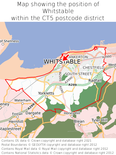 Map showing location of Whitstable within CT5