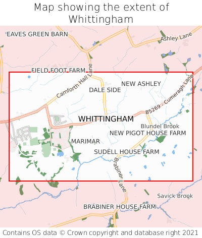 Map showing extent of Whittingham as bounding box