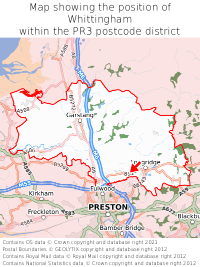 Map showing location of Whittingham within PR3