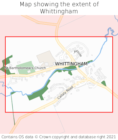 Map showing extent of Whittingham as bounding box