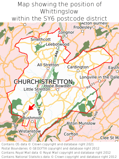 Map showing location of Whittingslow within SY6