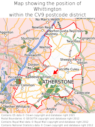 Map showing location of Whittington within CV9