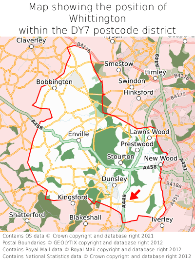 Map showing location of Whittington within DY7