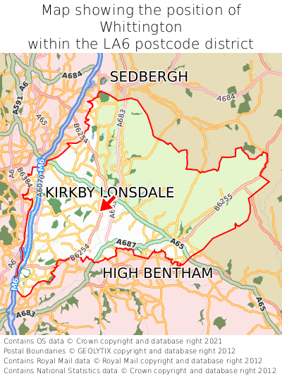 Map showing location of Whittington within LA6