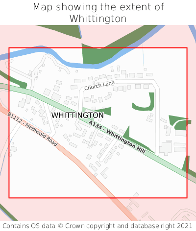 Map showing extent of Whittington as bounding box