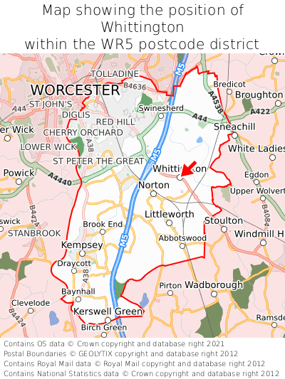 Map showing location of Whittington within WR5