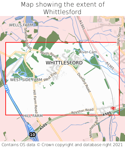Map showing extent of Whittlesford as bounding box