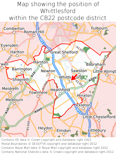 Map showing location of Whittlesford within CB22