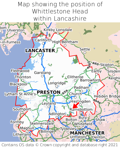 Map showing location of Whittlestone Head within Lancashire