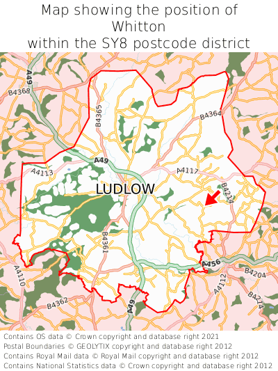 Map showing location of Whitton within SY8