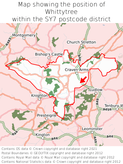 Map showing location of Whittytree within SY7