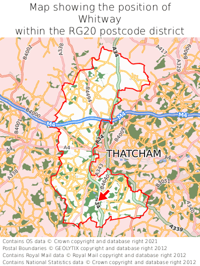 Map showing location of Whitway within RG20