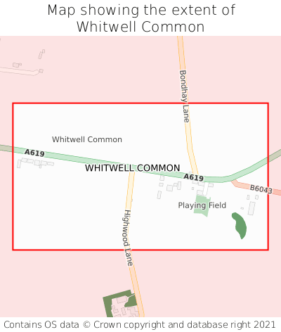 Map showing extent of Whitwell Common as bounding box