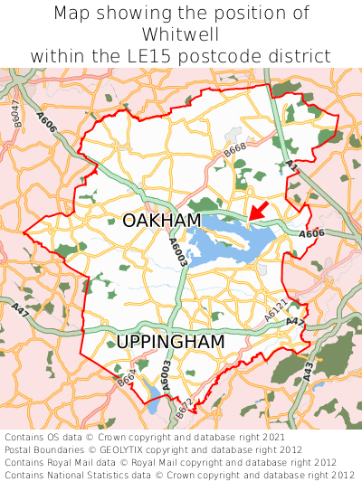 Map showing location of Whitwell within LE15