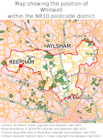 Map showing location of Whitwell within NR10