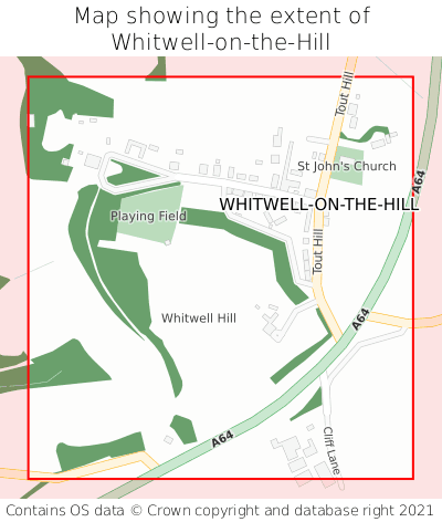 Map showing extent of Whitwell-on-the-Hill as bounding box