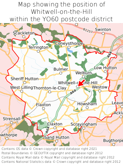 Map showing location of Whitwell-on-the-Hill within YO60
