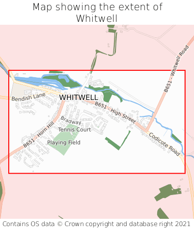 Map showing extent of Whitwell as bounding box