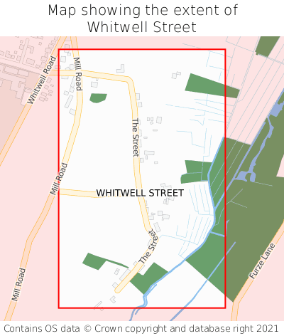 Map showing extent of Whitwell Street as bounding box
