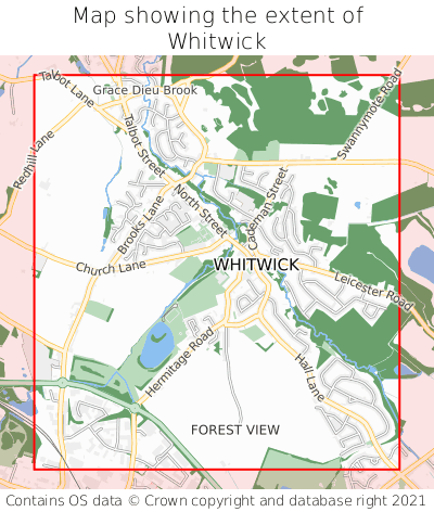 Map showing extent of Whitwick as bounding box