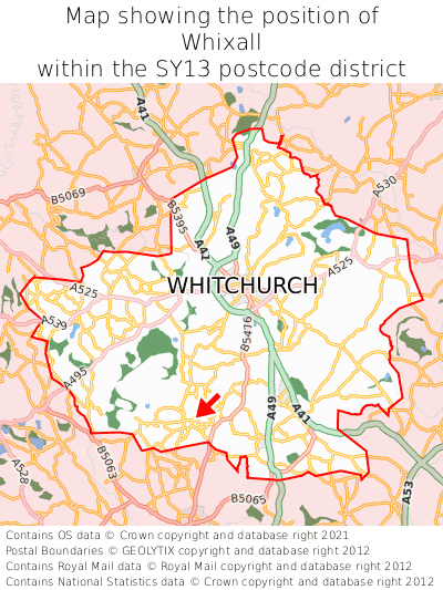 Map showing location of Whixall within SY13