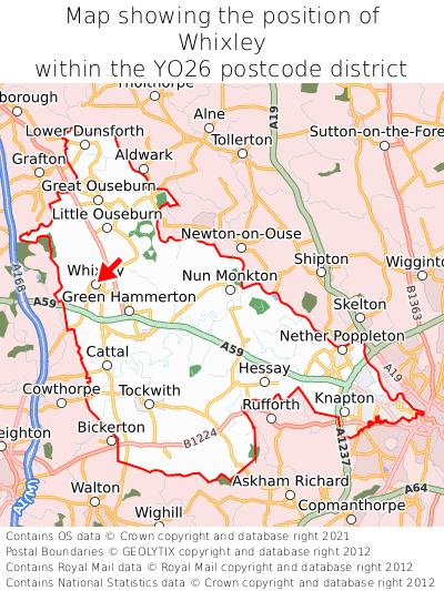 Map showing location of Whixley within YO26