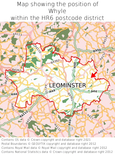 Map showing location of Whyle within HR6