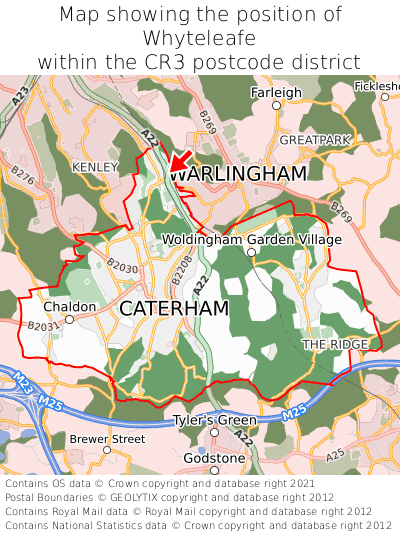 Map showing location of Whyteleafe within CR3