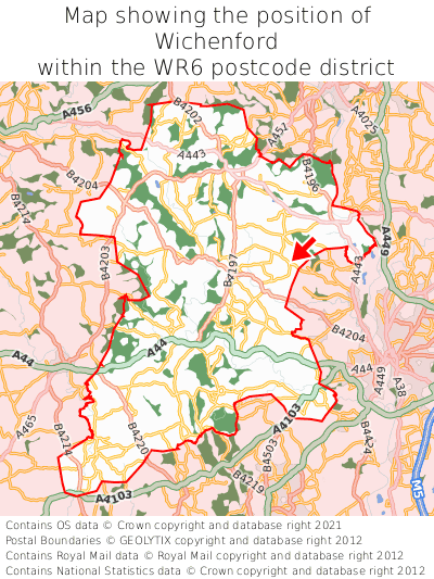 Map showing location of Wichenford within WR6