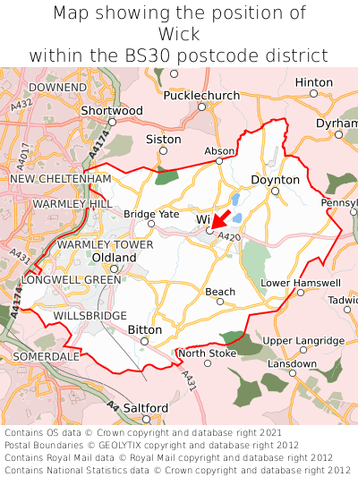 Map showing location of Wick within BS30