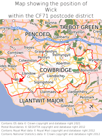 Map showing location of Wick within CF71