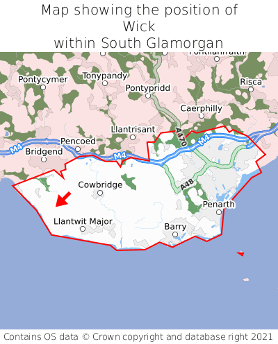 Map showing location of Wick within South Glamorgan