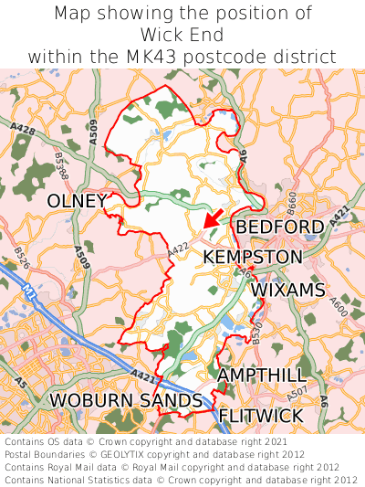 Map showing location of Wick End within MK43