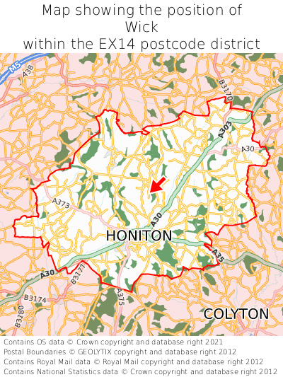 Map showing location of Wick within EX14